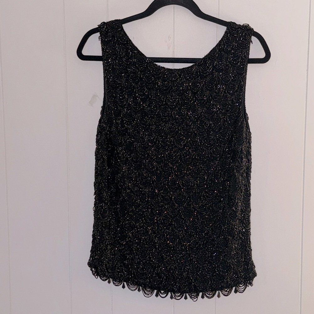 Vintage Chic Black Beaded Tank Top